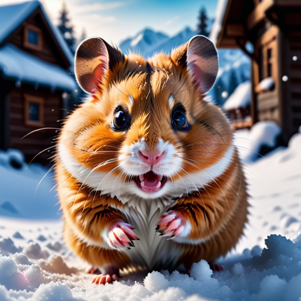 Photo of a threatening of a hamster in the snow