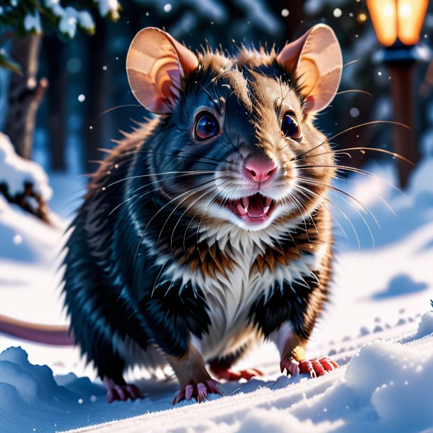 Picture of a threatening of a rat in the snow