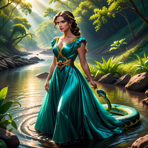 Illustration of a snake in a dress in the river