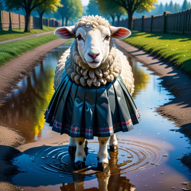 Drawing of a sheep in a skirt in the puddle