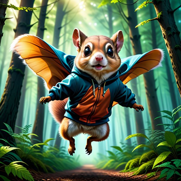 Illustration of a flying squirrel in a hoodie in the forest