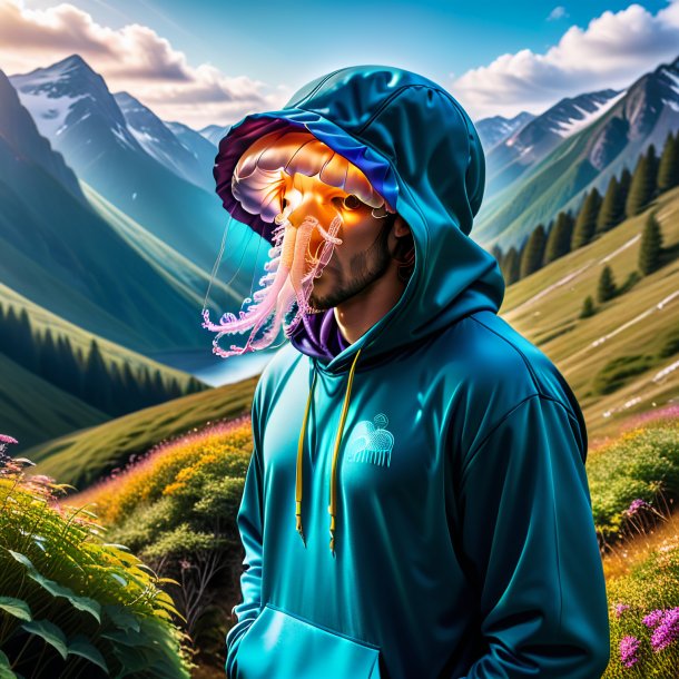 Pic of a jellyfish in a hoodie in the mountains