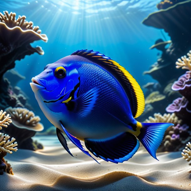 Photo of a blue tang in a gray dress