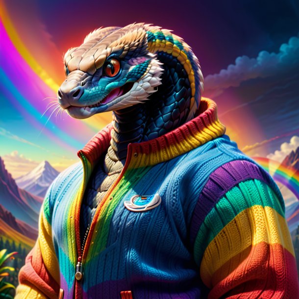 Drawing of a cobra in a sweater on the rainbow