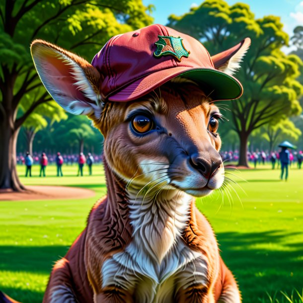 Drawing of a kangaroo in a cap in the park