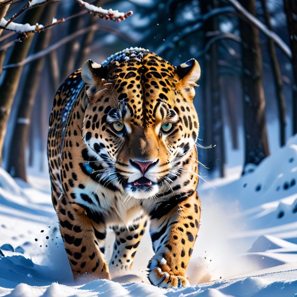 Image of a angry of a jaguar in the snow