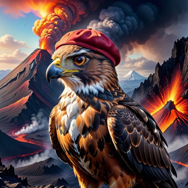 Drawing of a hawk in a cap in the volcano