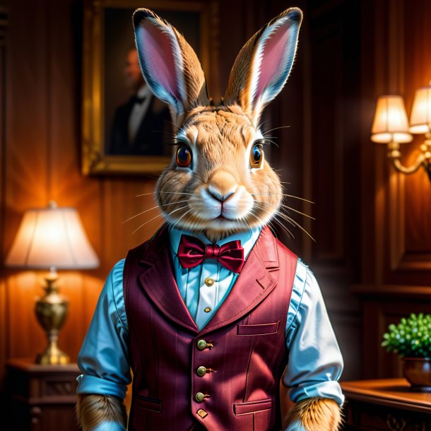 Picture of a hare in a vest in the house