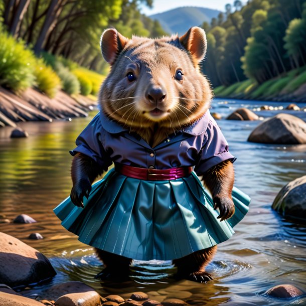 Photo of a wombat in a skirt in the river