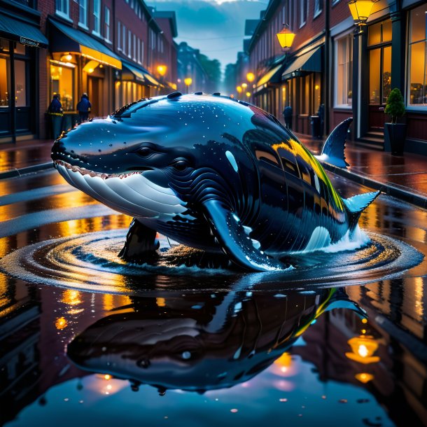 Pic of a whale in a jacket in the puddle