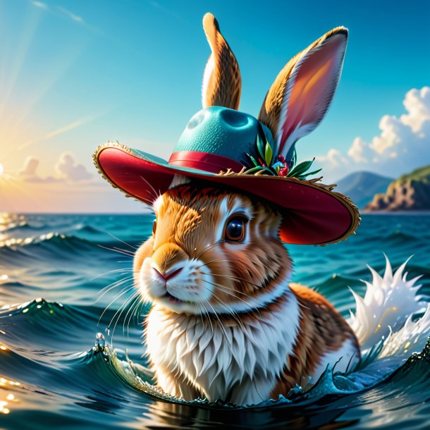 Image d'un lapin dans un chapeau dans la mer