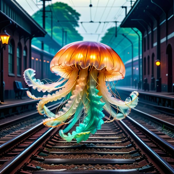 Foto de un baile de una medusa en las vías del tren