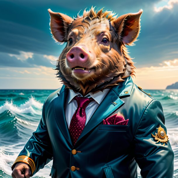 Image of a boar in a jacket in the sea