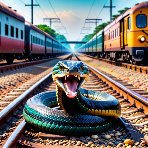 Image of a eating of a cobra on the railway tracks