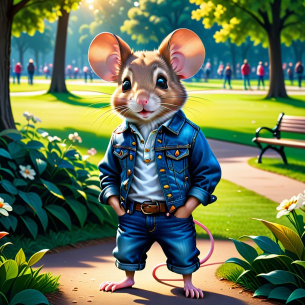 Ilustração de um rato em um jeans no parque