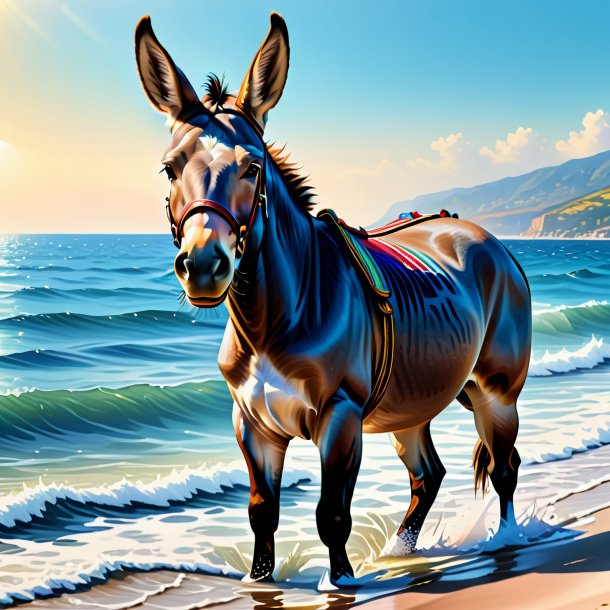 Illustration of a mule in a trousers in the sea