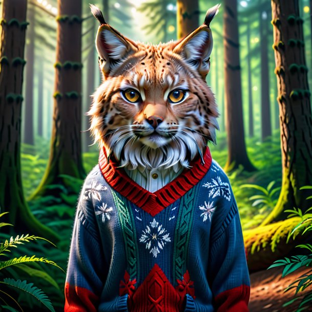 Pic of a lynx in a sweater in the forest