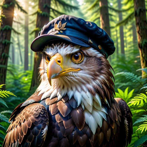 Photo of a eagle in a cap in the forest