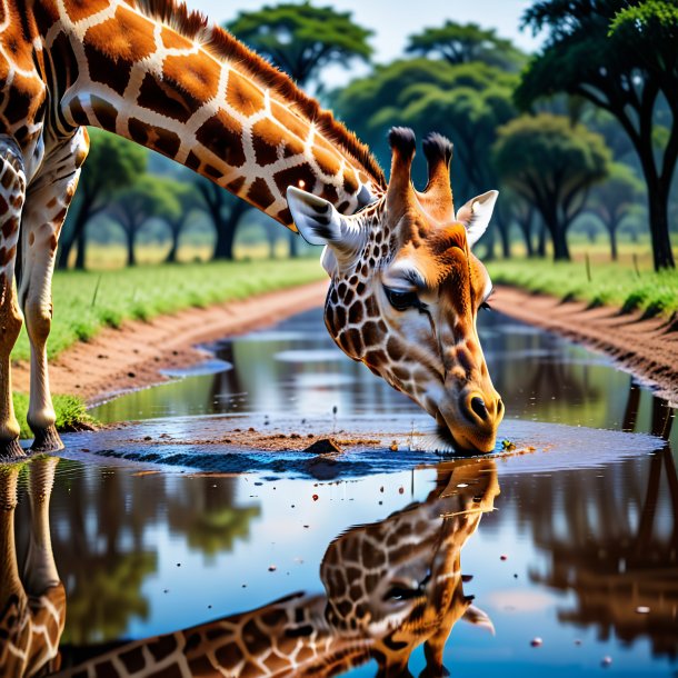 Image d'un cri de girafe dans la flaque