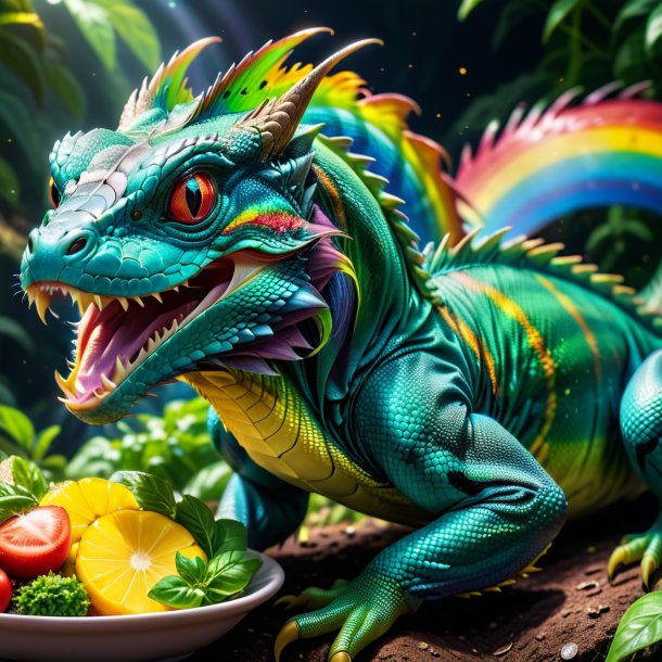 Imagem de um comer de um basilisk no arco-íris