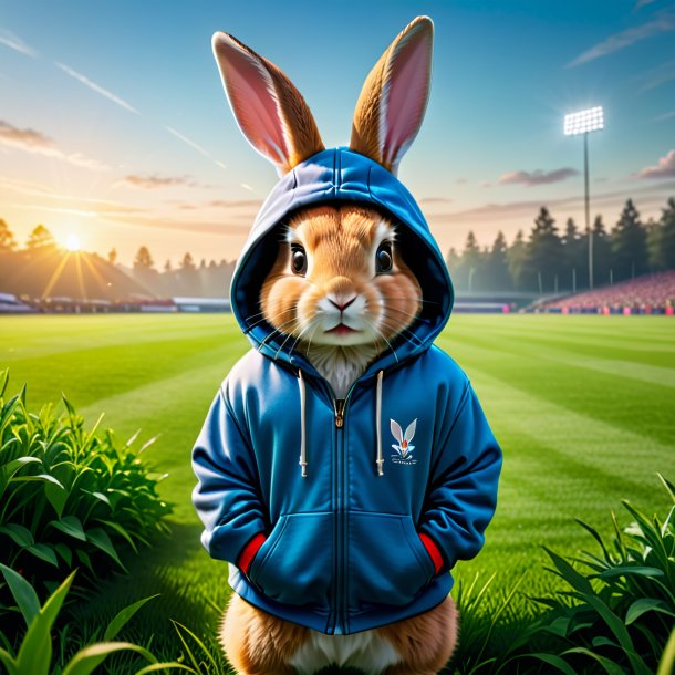 Pic of a rabbit in a hoodie on the field