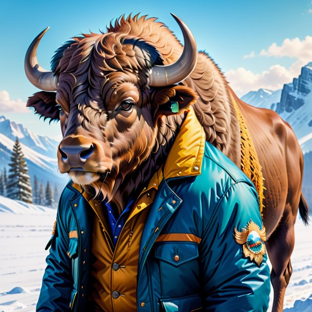 Drawing of a buffalo in a jacket in the snow