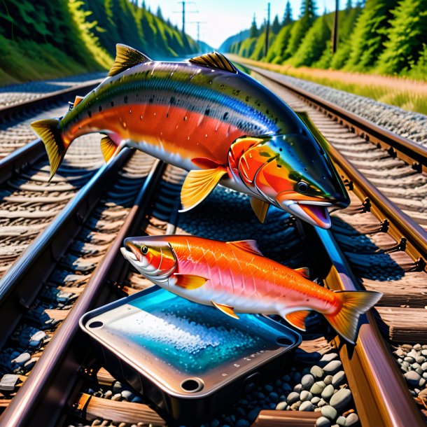 Image of a drinking of a salmon on the railway tracks