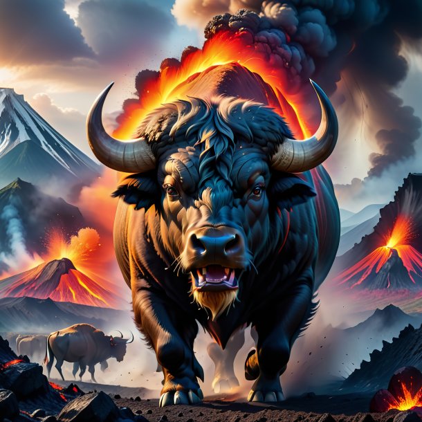 Image of a angry of a buffalo in the volcano