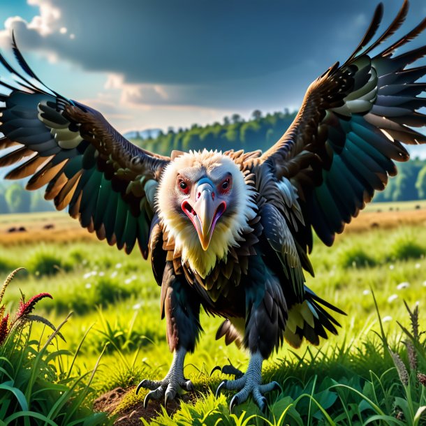 Photo of a angry of a vulture in the meadow