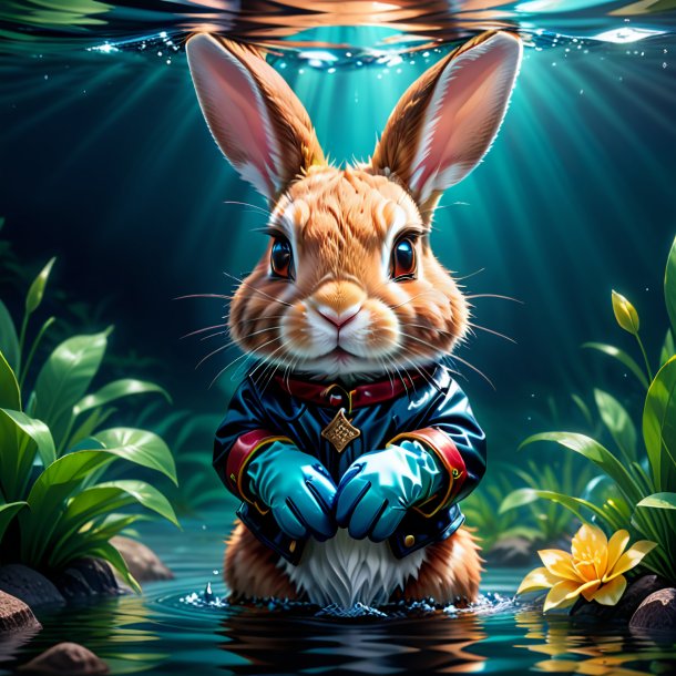 Illustration of a rabbit in a gloves in the water