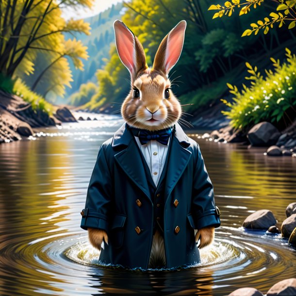 Image of a rabbit in a coat in the river