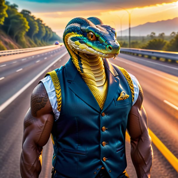 Image of a snake in a vest on the highway