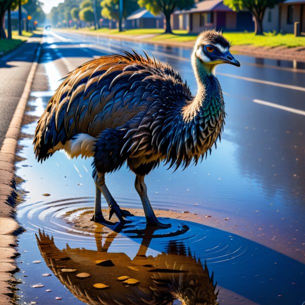 Picture of a waiting of a emu in the puddle