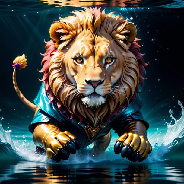 Illustration of a lion in a gloves in the water