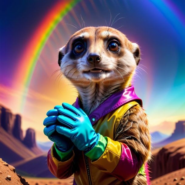 Imagem de um meerkat em uma luvas no arco-íris