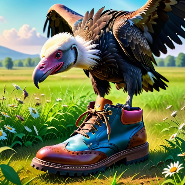 Image of a vulture in a shoes in the meadow