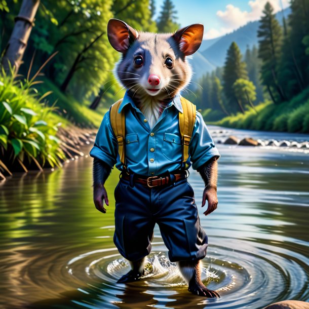 Image of a possum in a trousers in the river