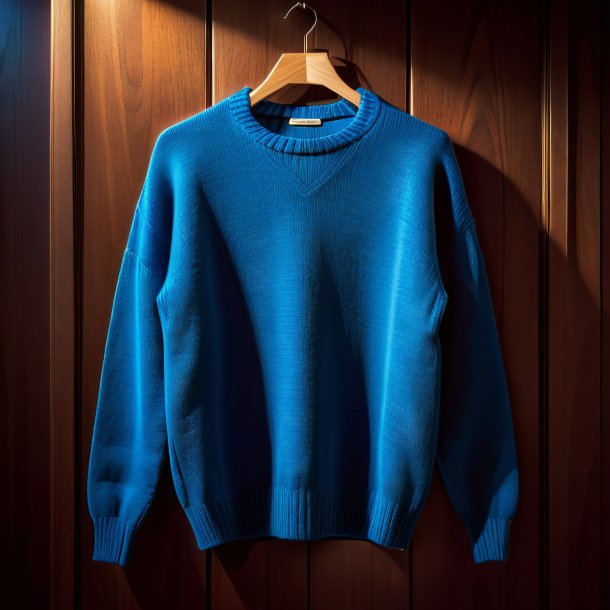 Portrait of a blue sweater from wood