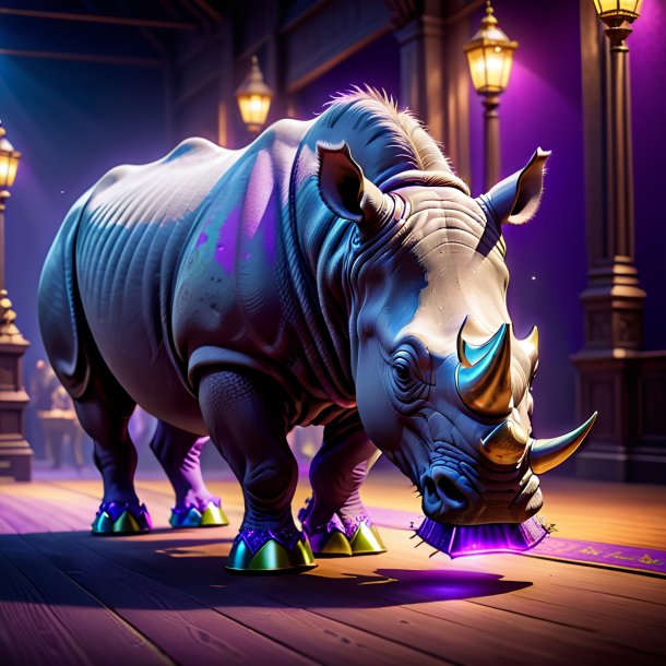 Picture of a rhinoceros in a purple shoes