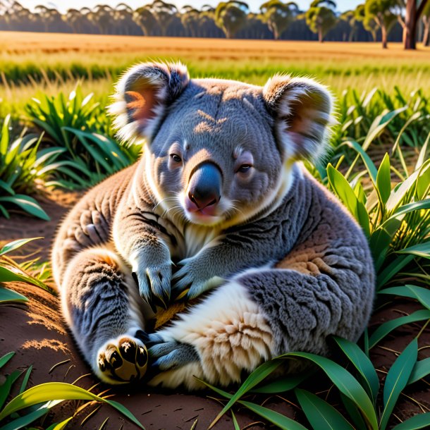 Pic of a sleeping of a koala on the field