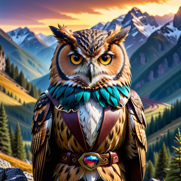 Image of a owl in a belt in the mountains