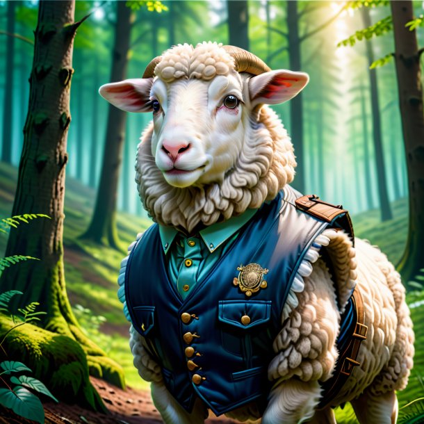 Drawing of a sheep in a vest in the forest