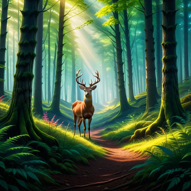 Photo of a waiting of a deer in the forest