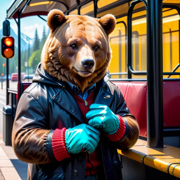 Imagem de um urso em uma luva no ponto de ônibus