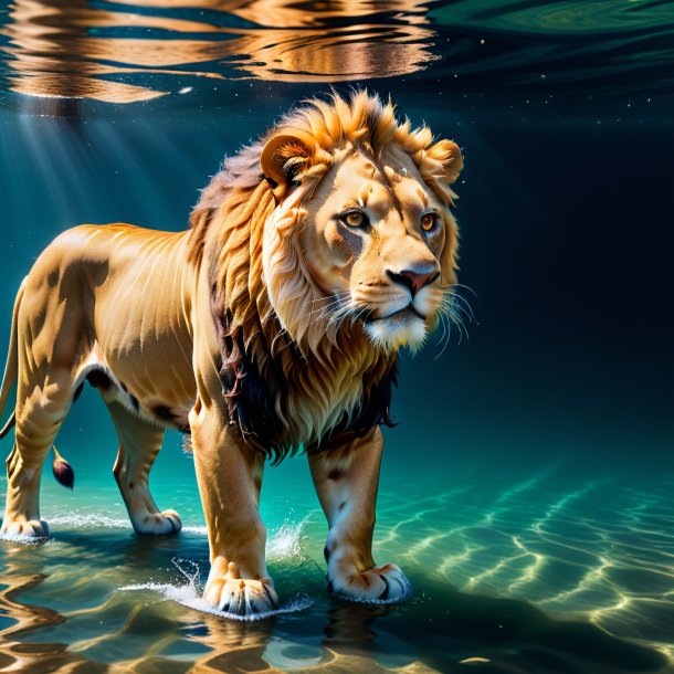 Foto de un león en un pantalón en el agua