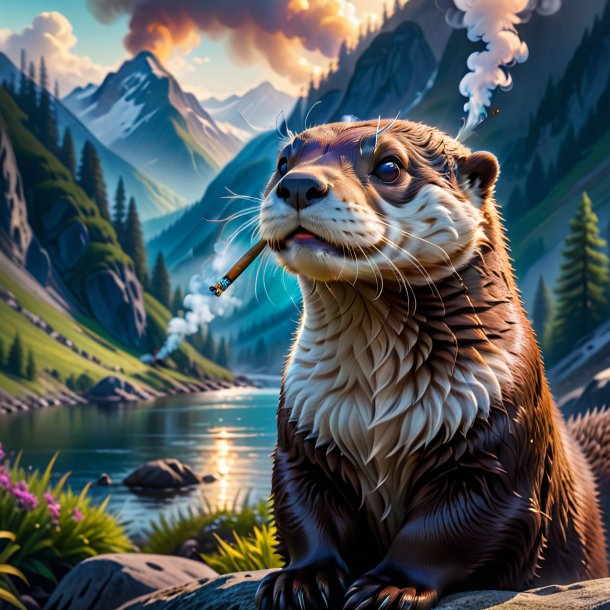 Photo of a smoking of a otter in the mountains