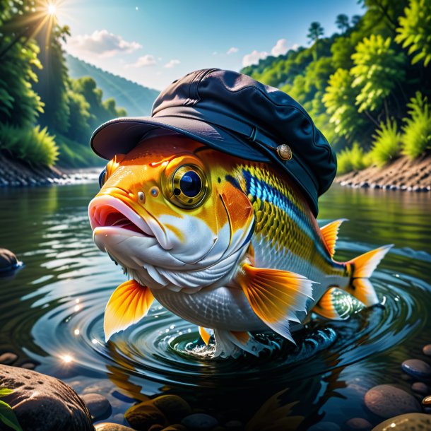 Picture of a fish in a cap in the river