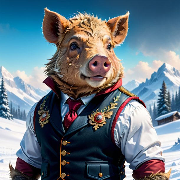 Illustration of a boar in a vest in the snow