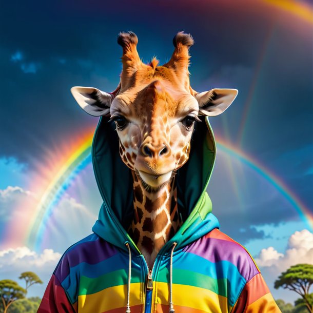 Image of a giraffe in a hoodie on the rainbow