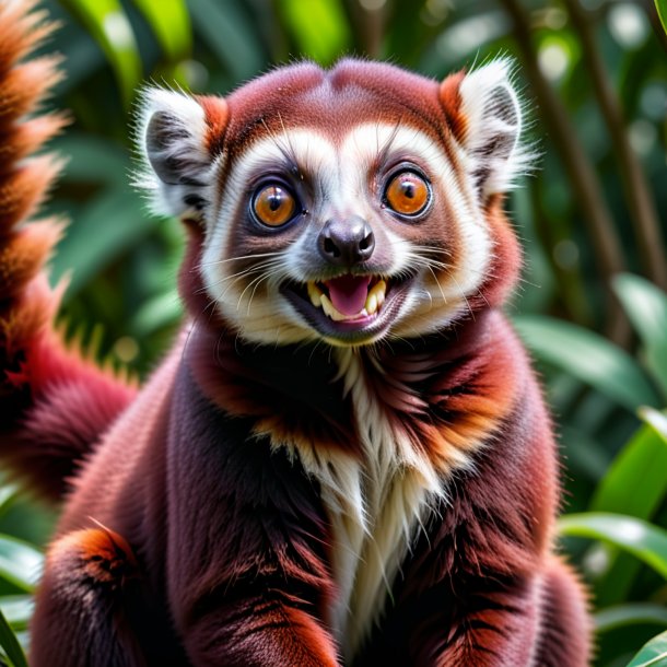 Pic of a maroon smiling lemur